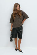 Knitted short sleeve top - Lt grey melange