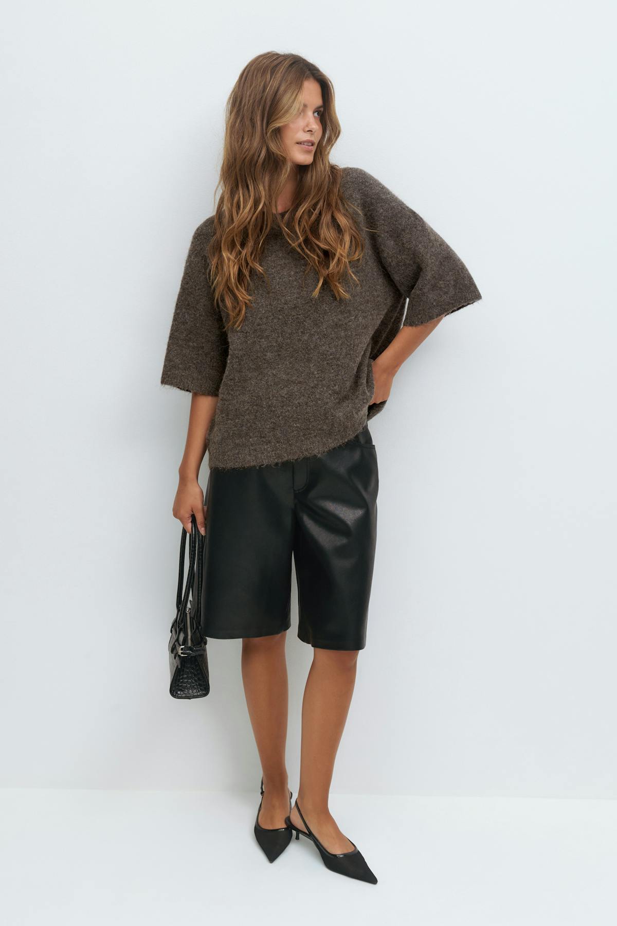 Knitted short sleeve top - Lt grey melange