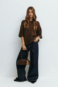 Knitted short sleeve top - New camel