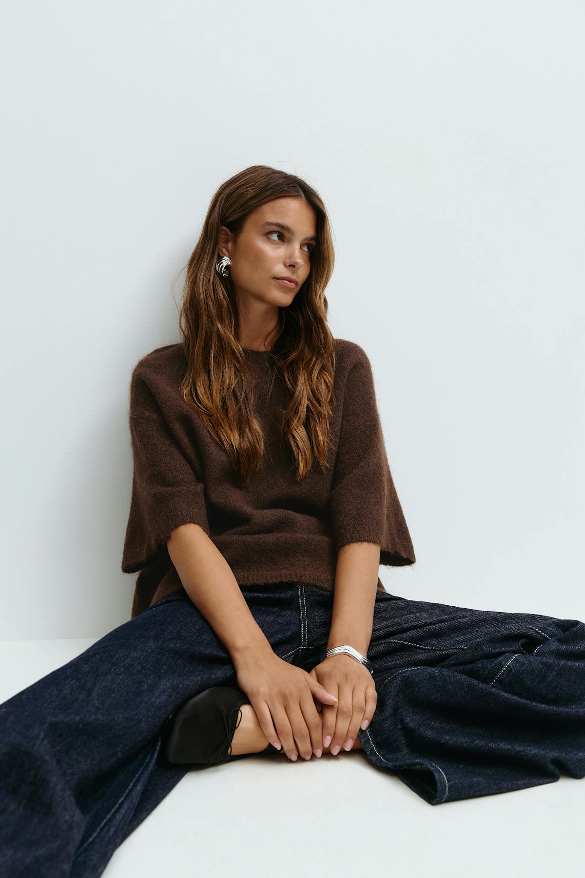 Knitted short sleeve top - Cashmere blue