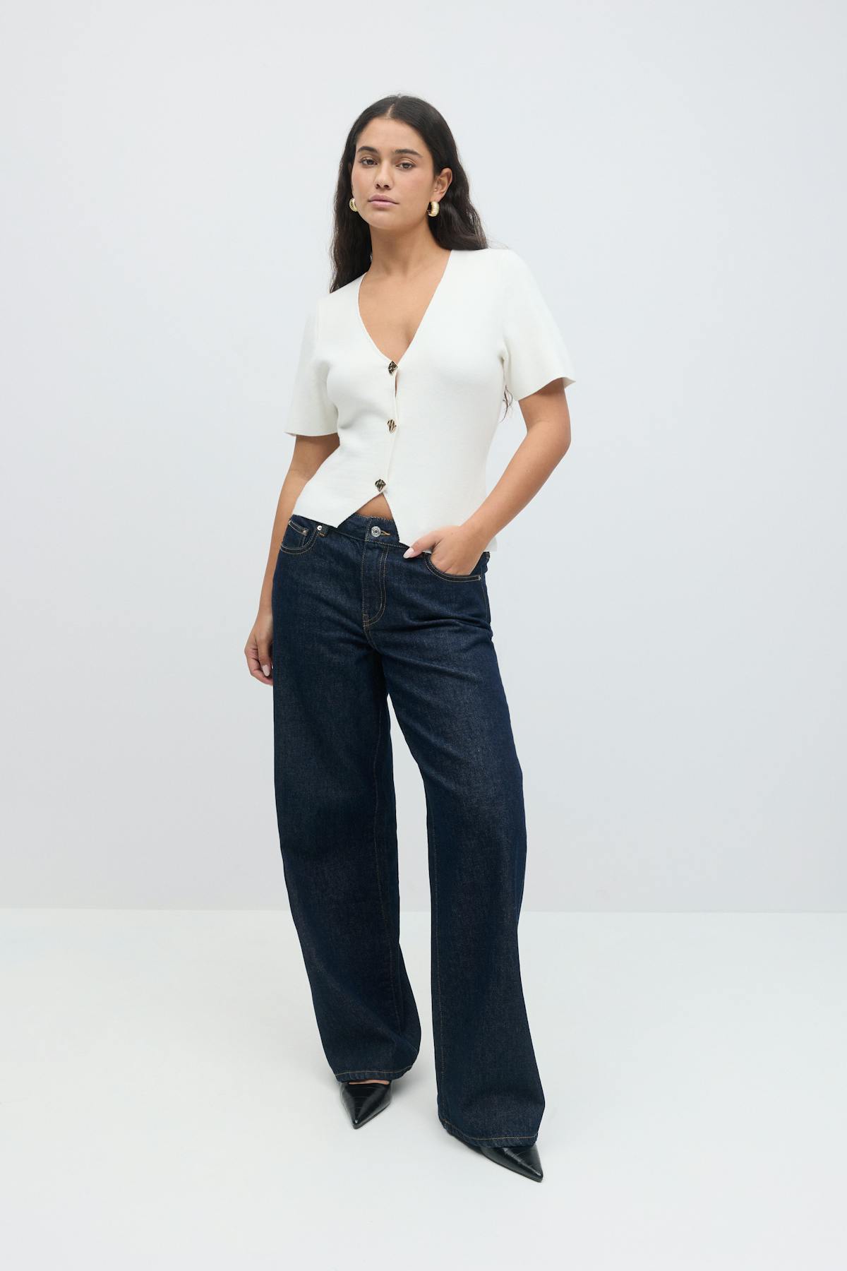 Knitted button top - Blanc cassé