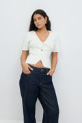 Knitted button top - High risk red
