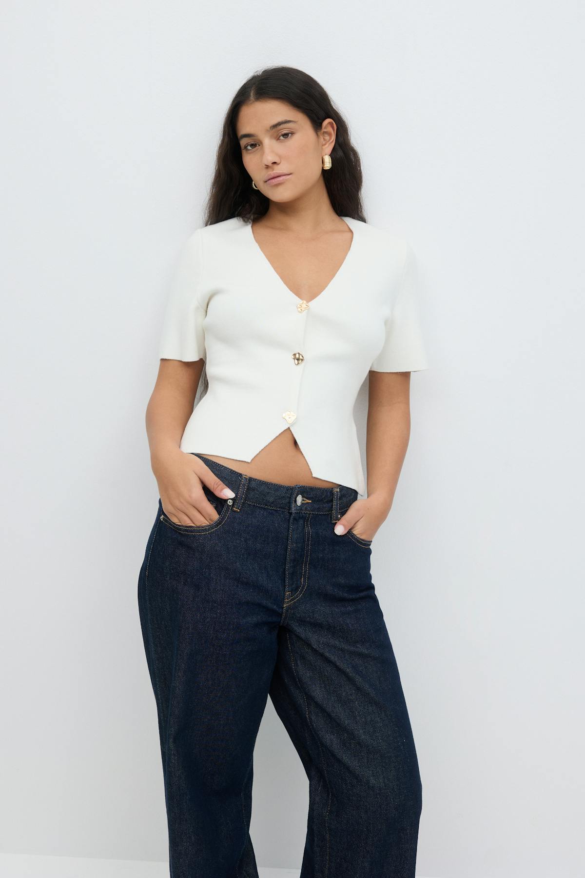 Knitted button top - High risk red