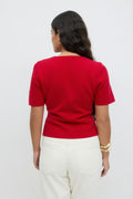 Knitted button top - High risk red