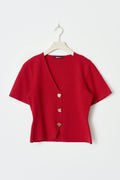 Knitted button top - High risk red