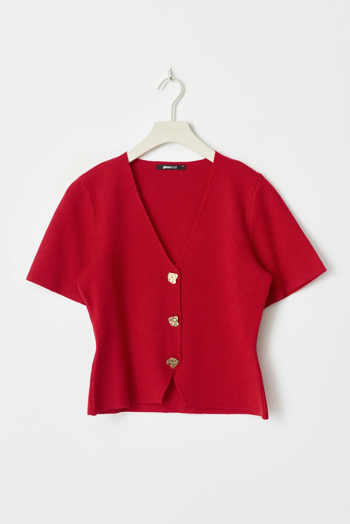 Knitted button top - High risk red