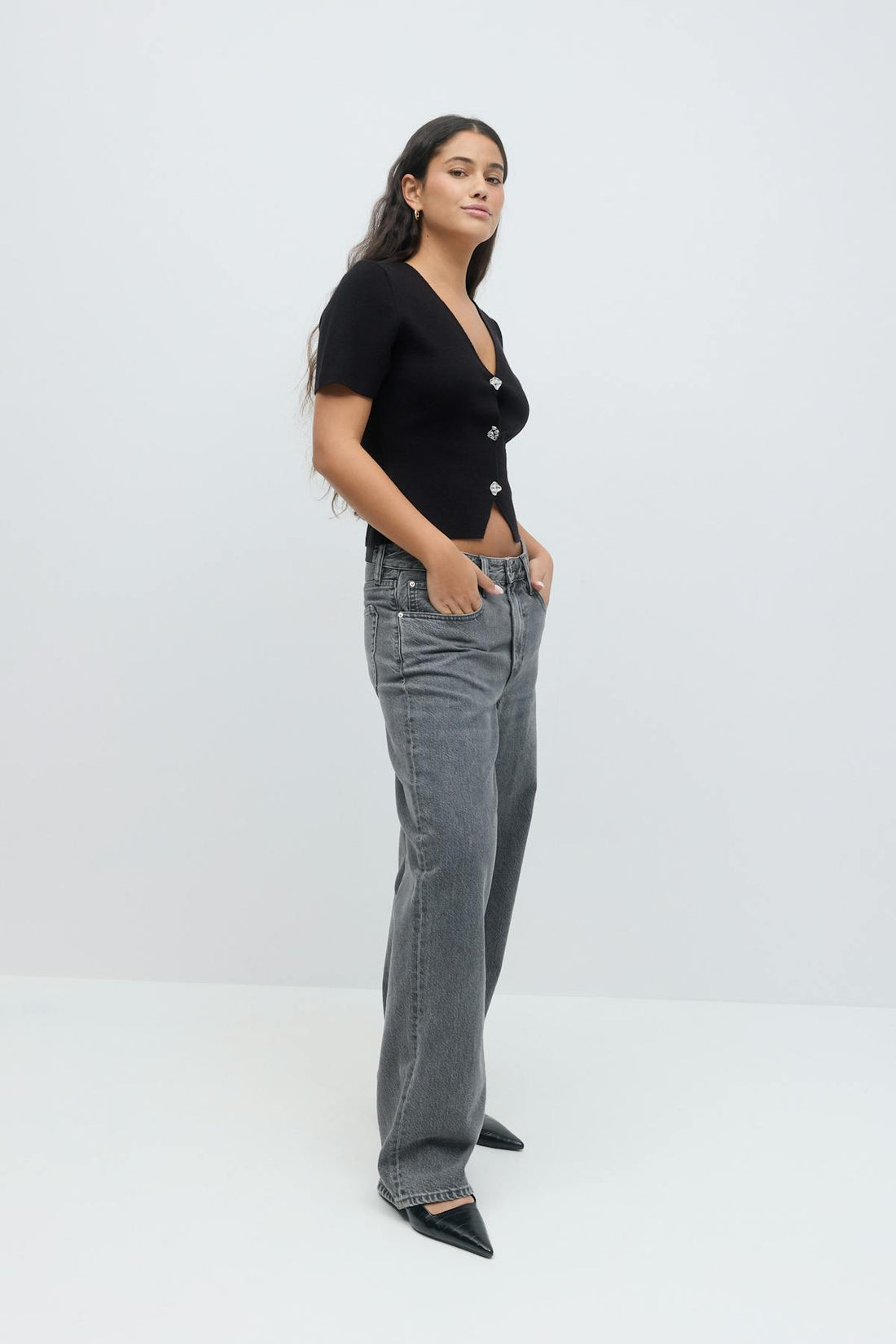 Knitted button top - Noir
