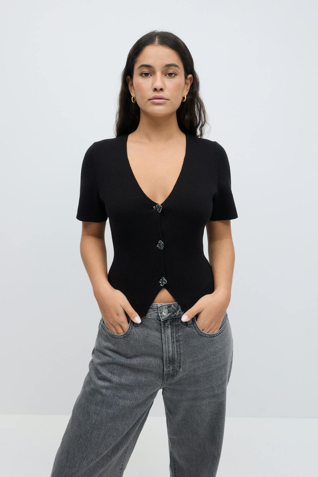 Knitted button top - Noir