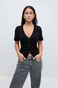 Knitted button top - Noir