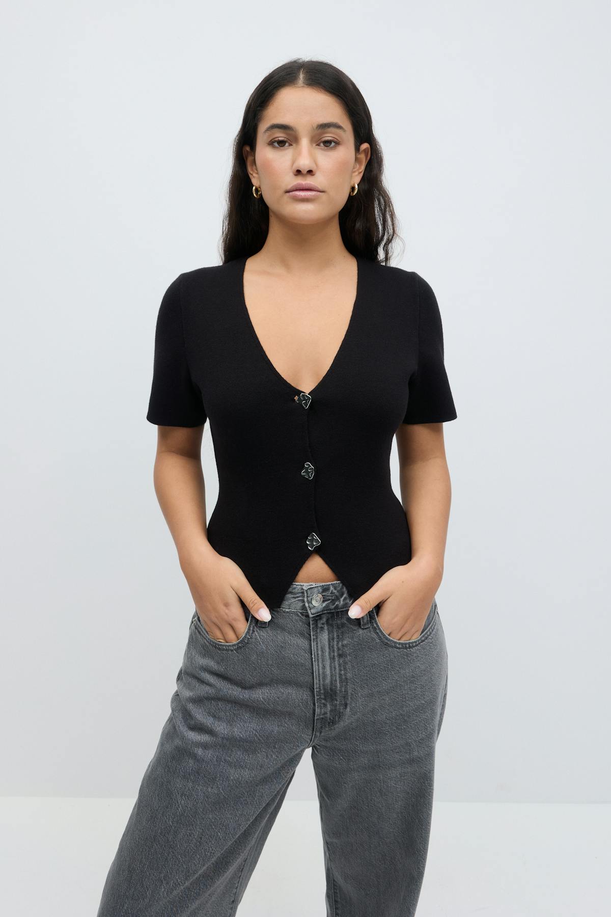Knitted button top - Noir