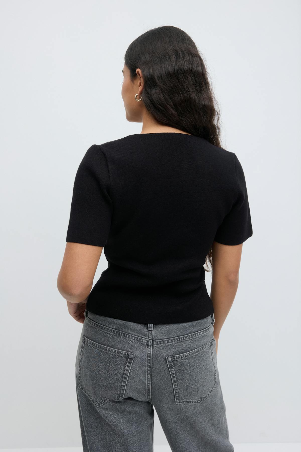 Knitted button top - Noir