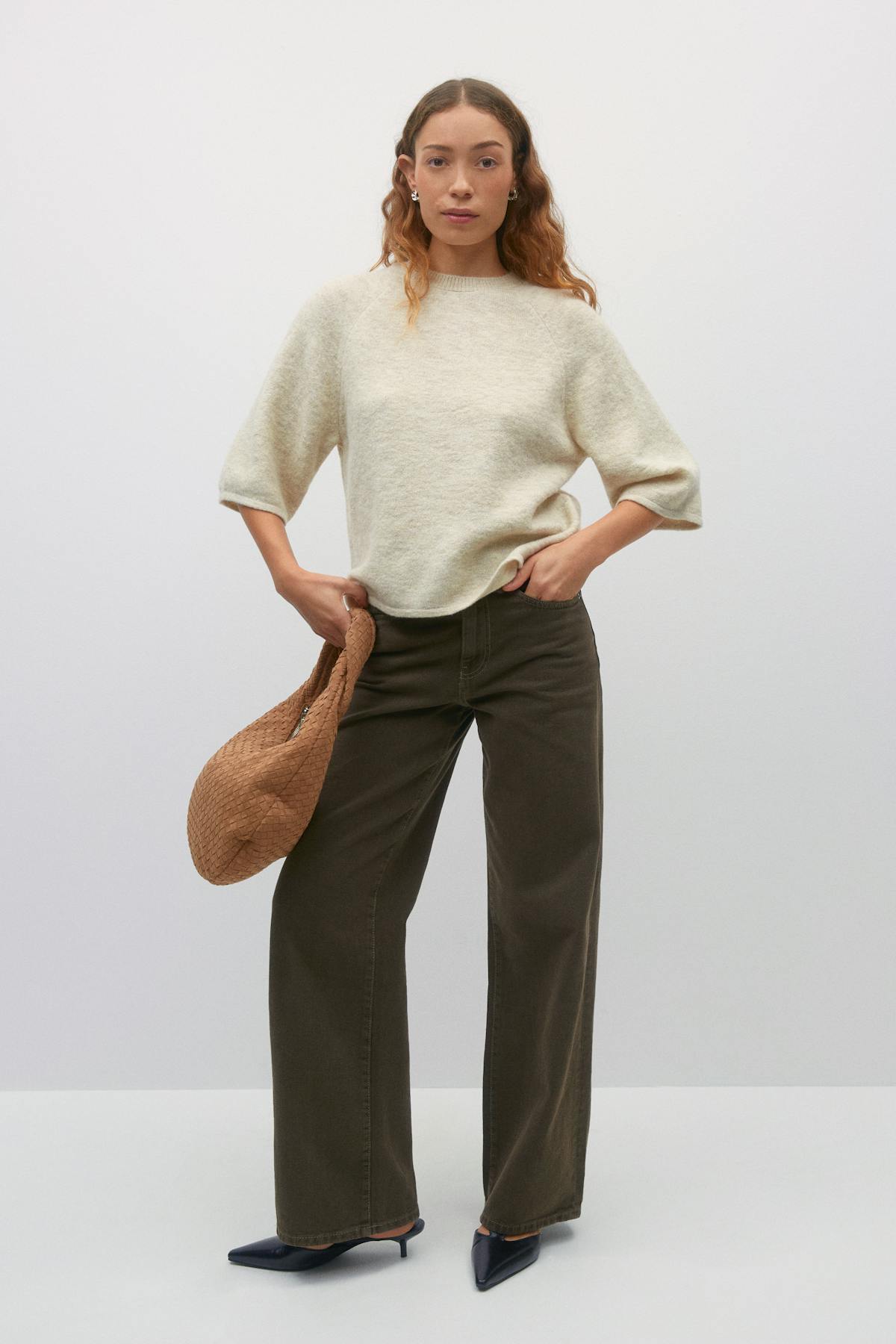Oversized knitted tee - Soft beige