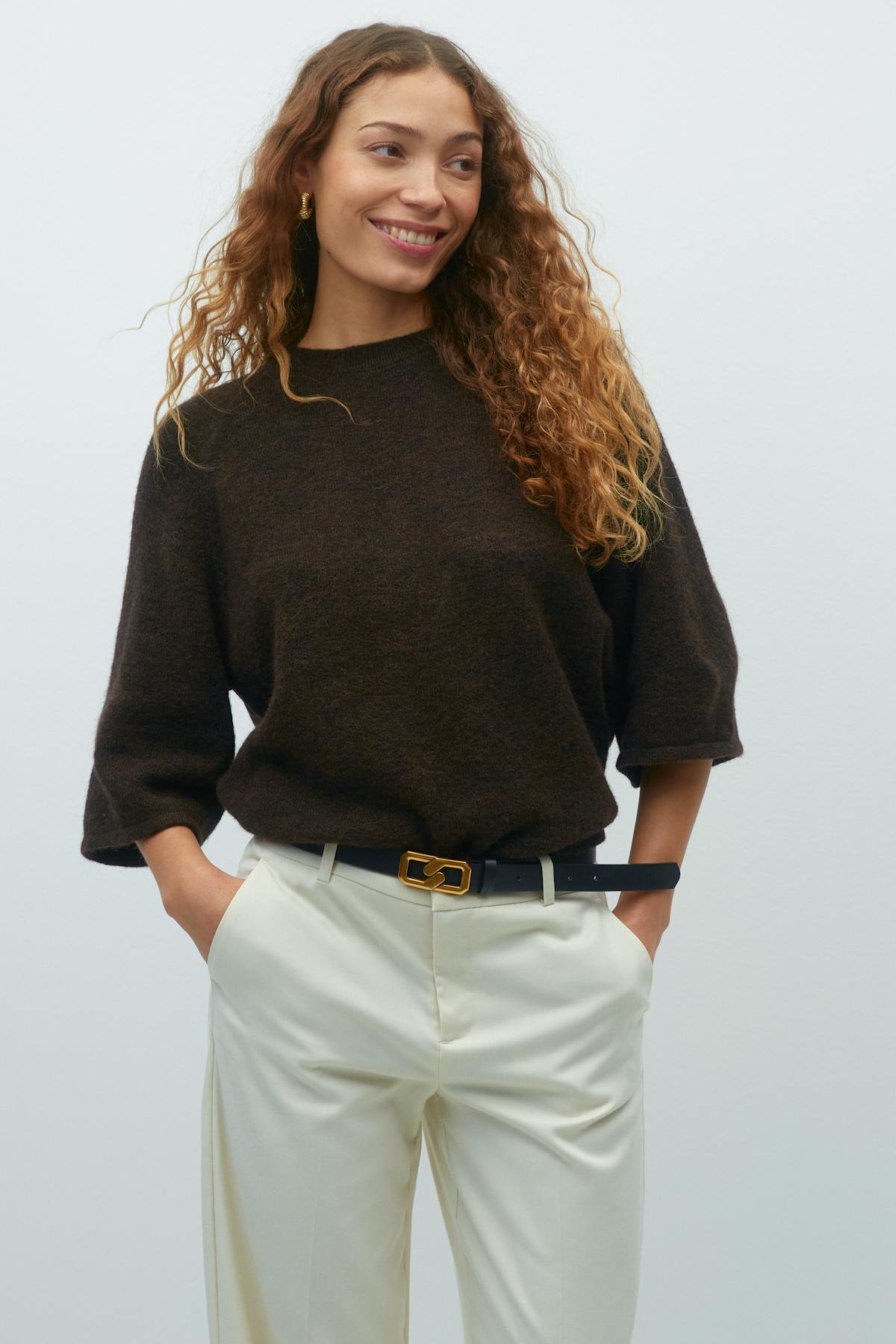 Oversized knitted tee - Brown melange