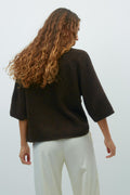 Oversized knitted tee - Brown melange