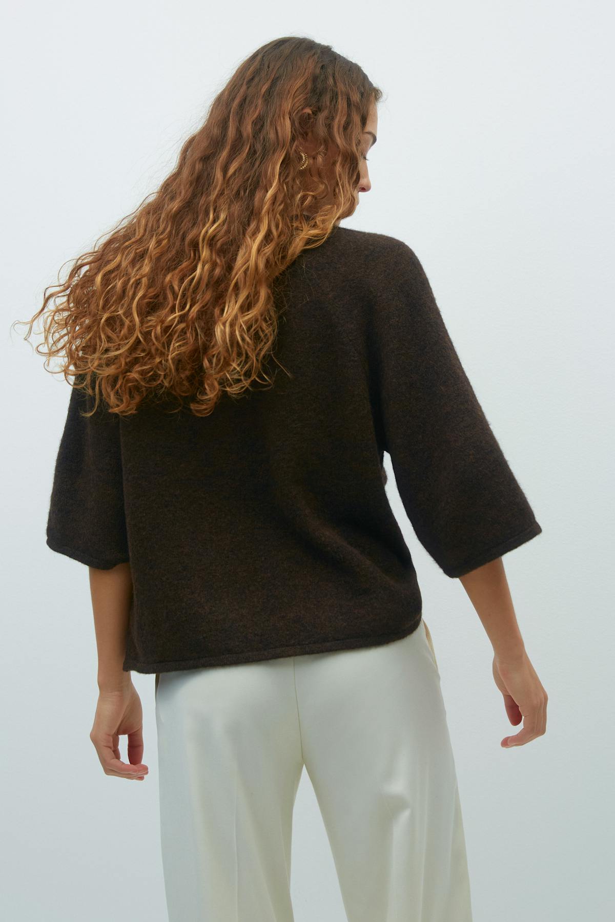 Oversized knitted tee - Brown melange