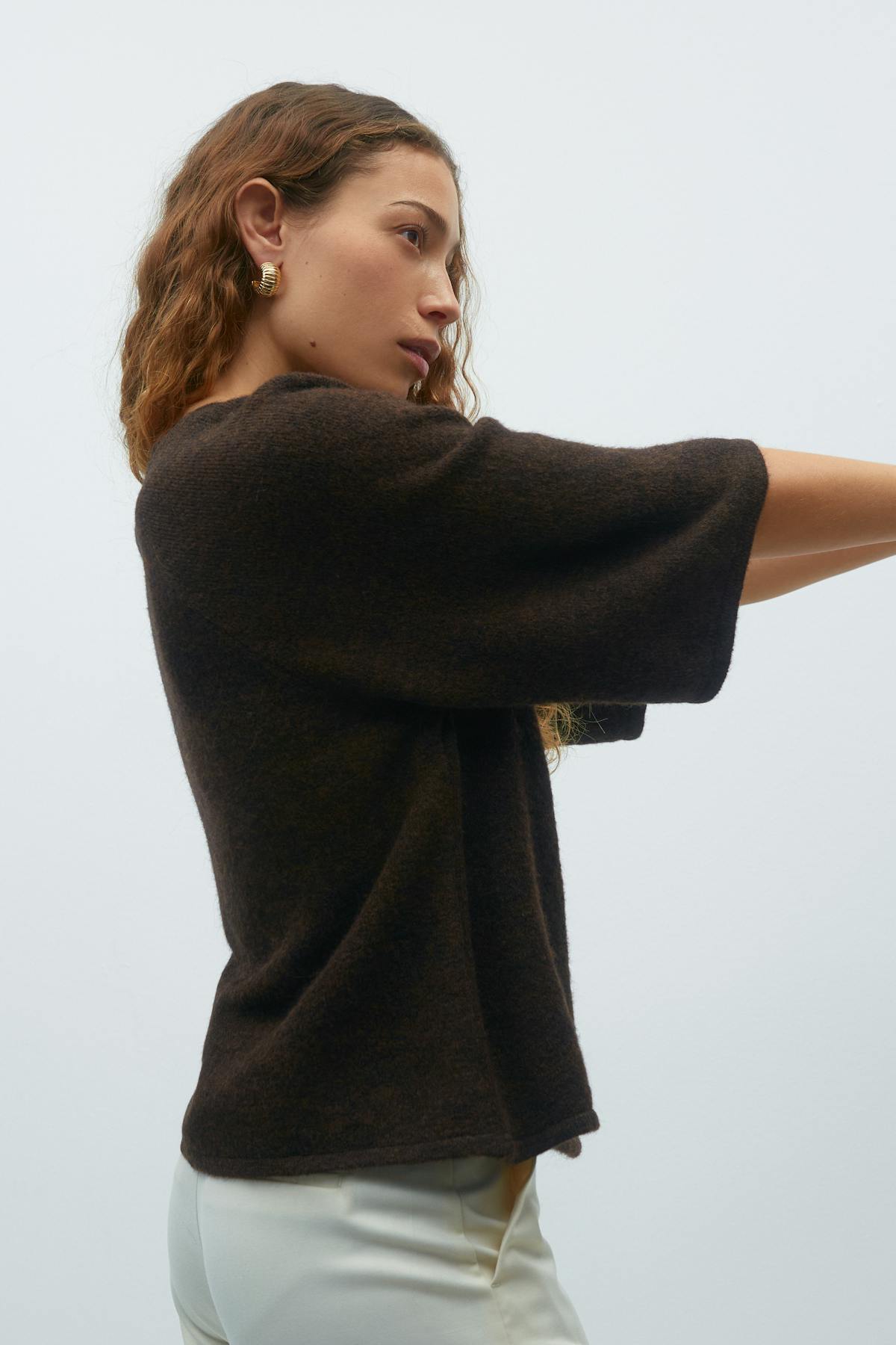Oversized knitted tee - Brown melange