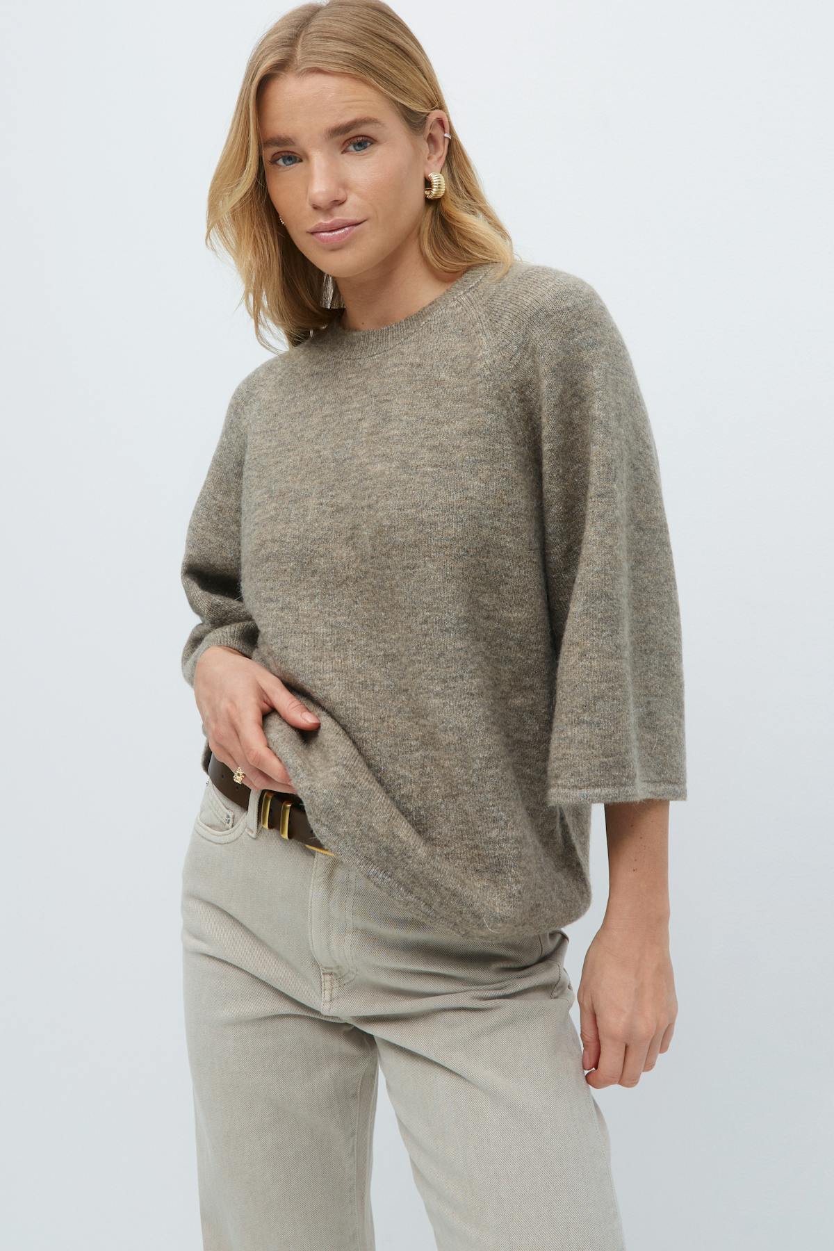 Oversized knitted tee - Soft beige
