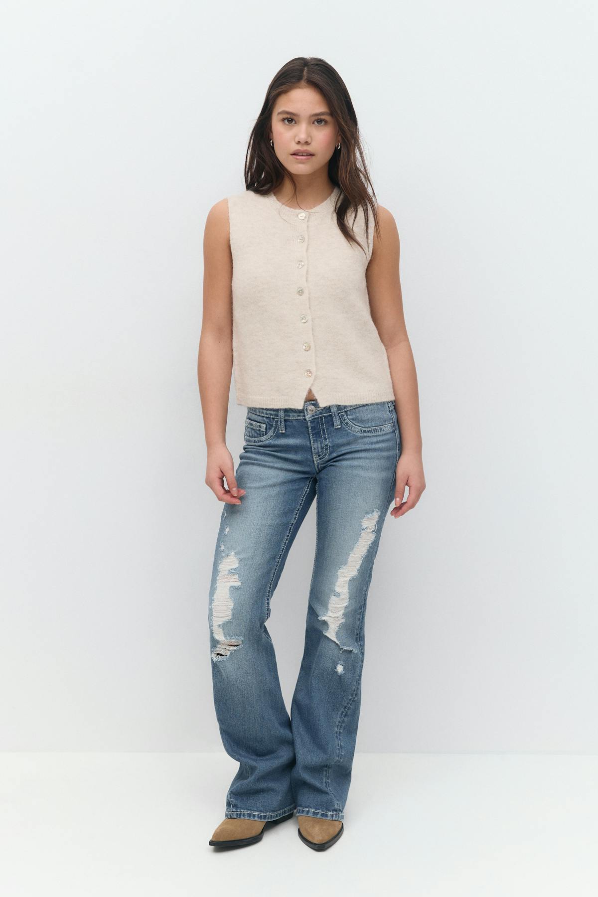 Y knitted vest - Oat melange