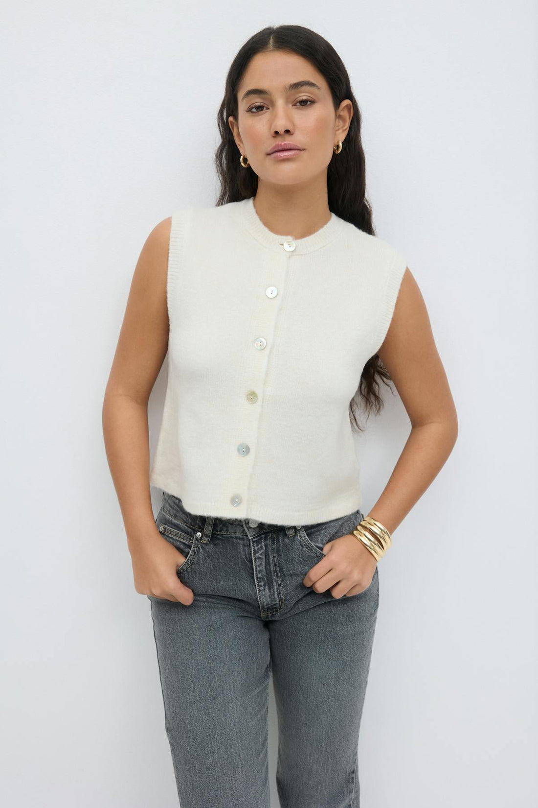 Loose knitted vest - Warm white