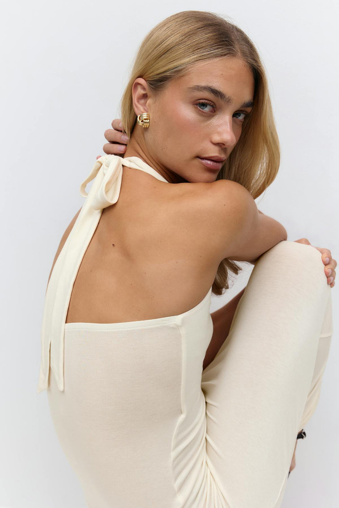 Halterneck midaxi dress - Egret