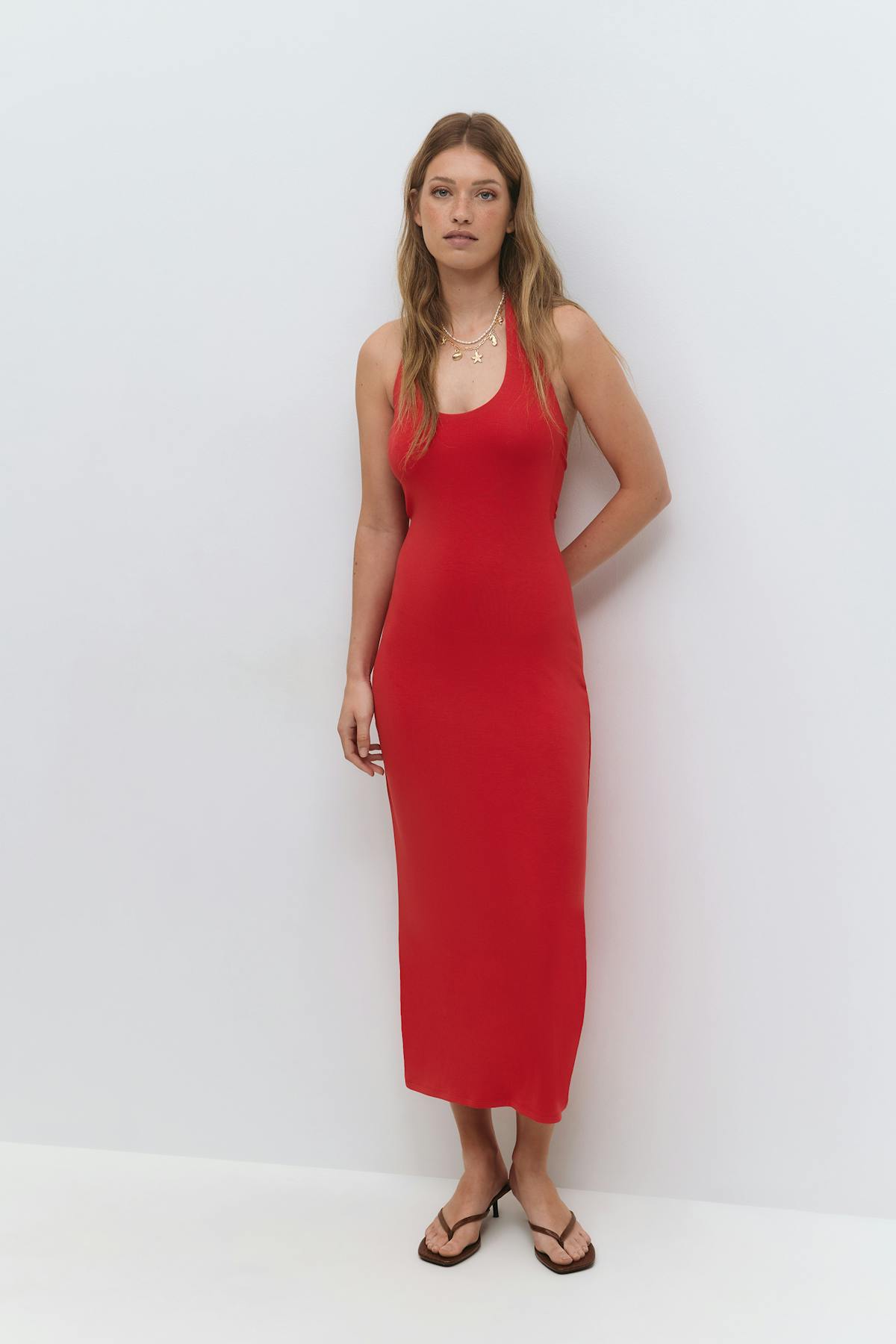 Halterneck midaxi dress - Pink lady