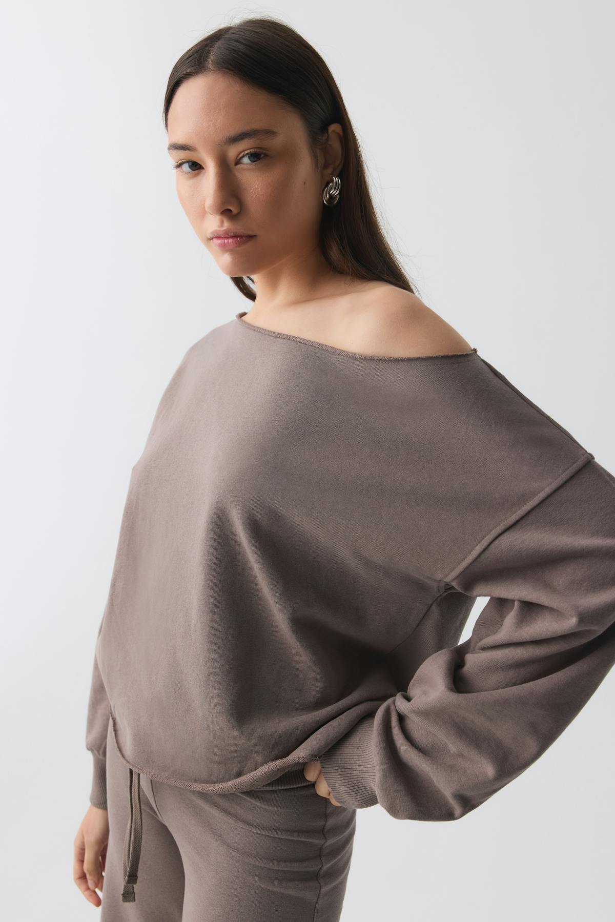 One shoulder sweater - Lt grey melange