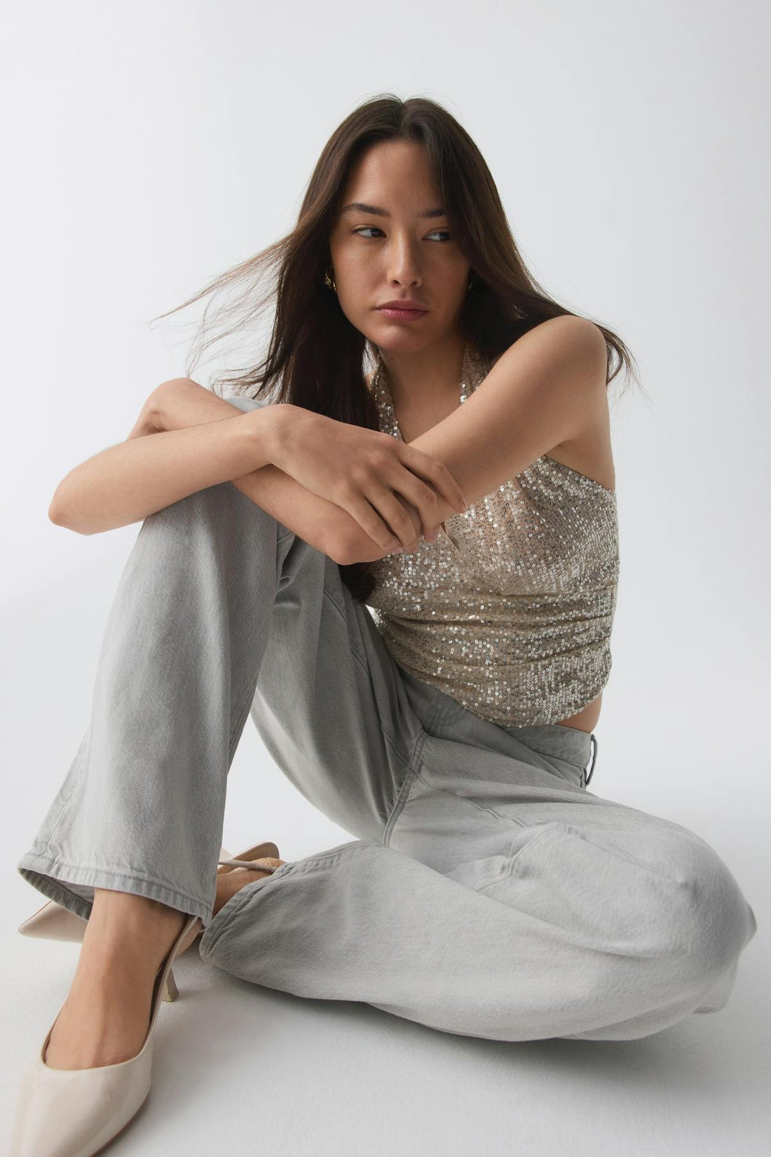 Draped sequins top - Argent
