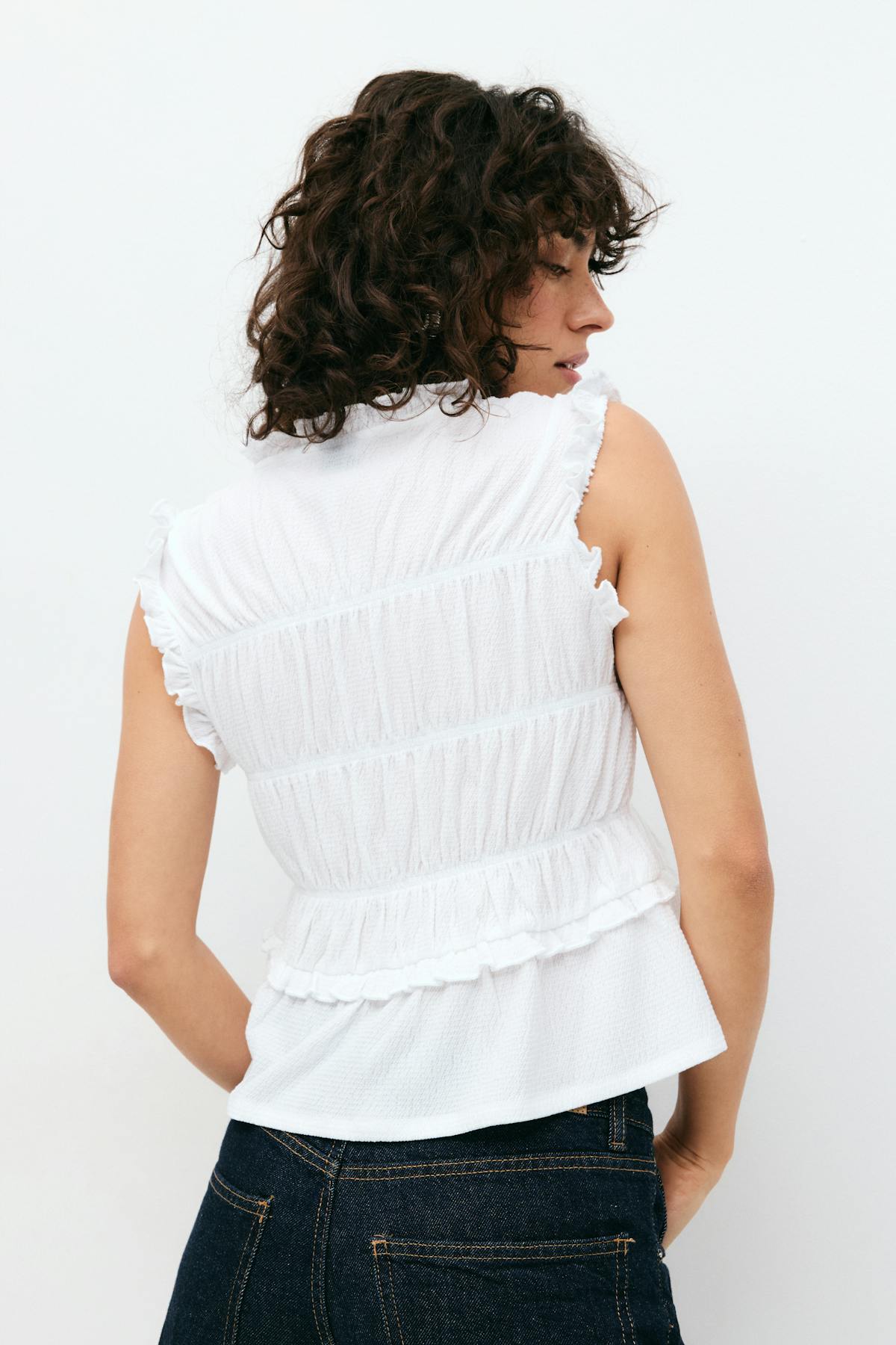 Frill tie front top - Pink paisley