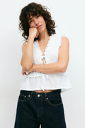 Frill tie front top - Pink paisley