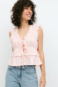 Frill tie front top - Pink paisley