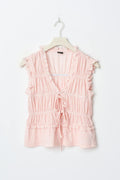 Frill tie front top - Pink paisley