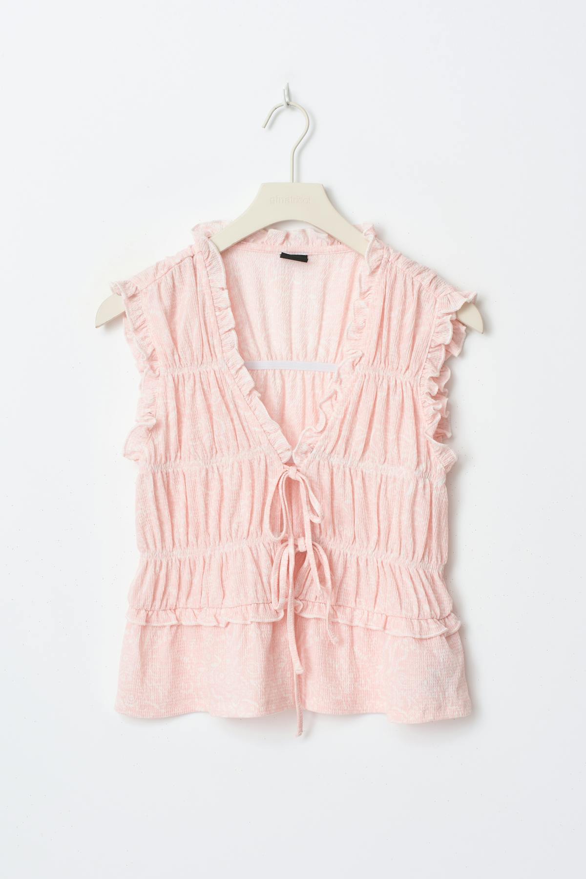 Frill tie front top - Pink paisley