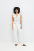 Frill tie front top - Blanc cassé