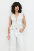 Frill tie front top - Blanc cassé
