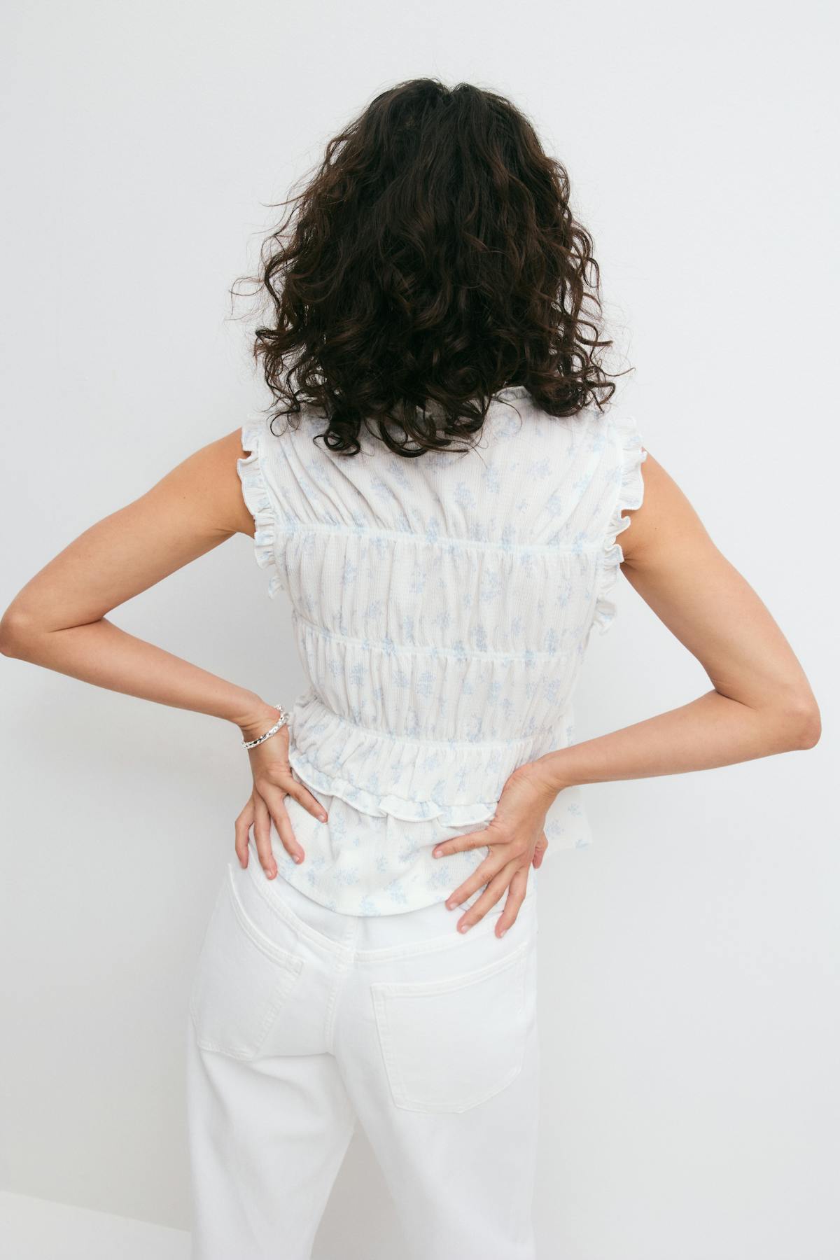 Frill tie front top - Blanc cassé