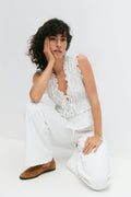 Frill tie front top - Blanc cassé