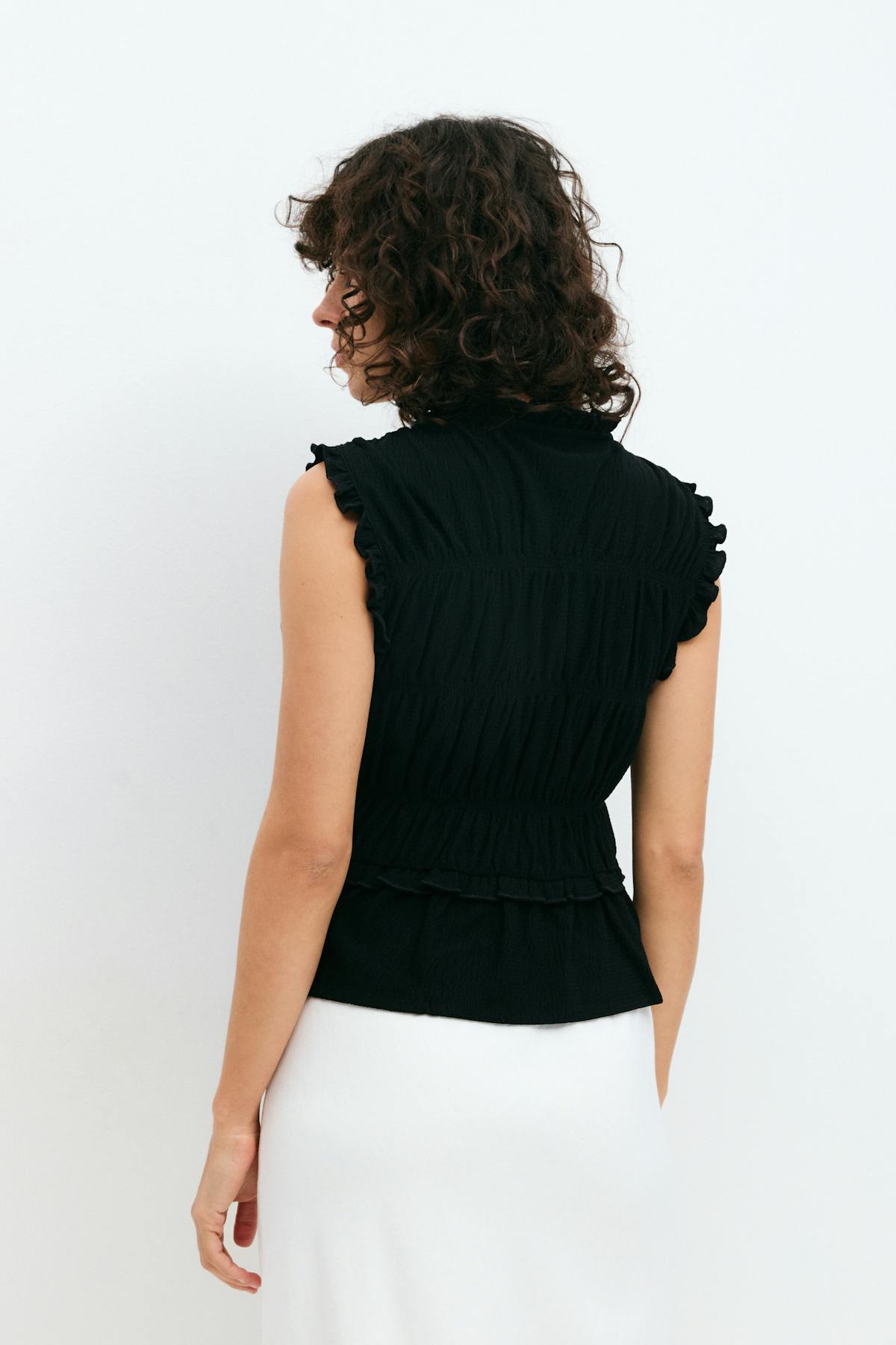 Frill tie front top - Noir