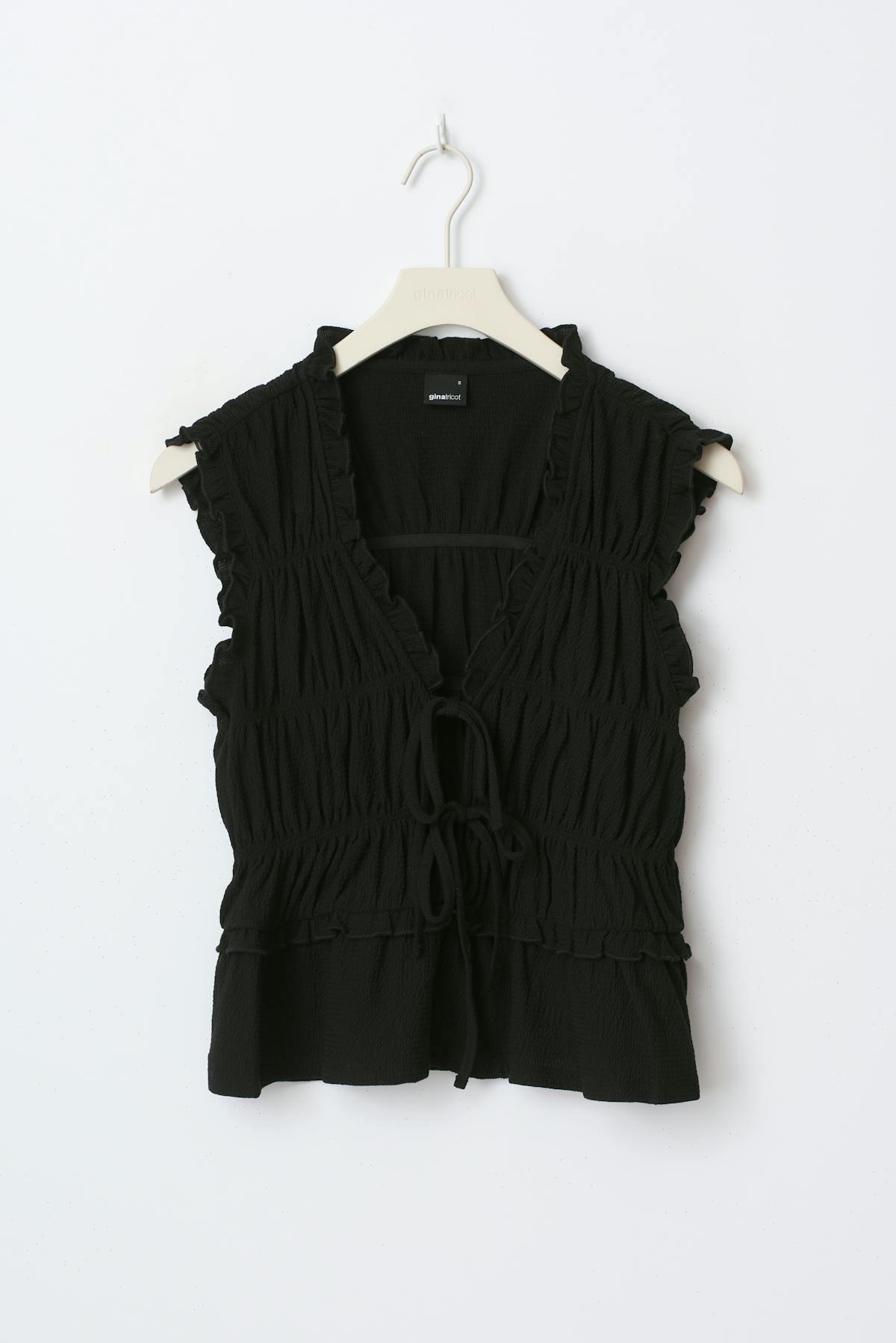 Frill tie front top - Noir