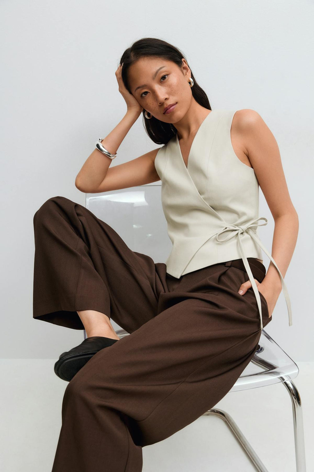 Wrap tie vest - Pumice stone
