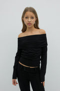 Y off shoulder top - Navy blazer