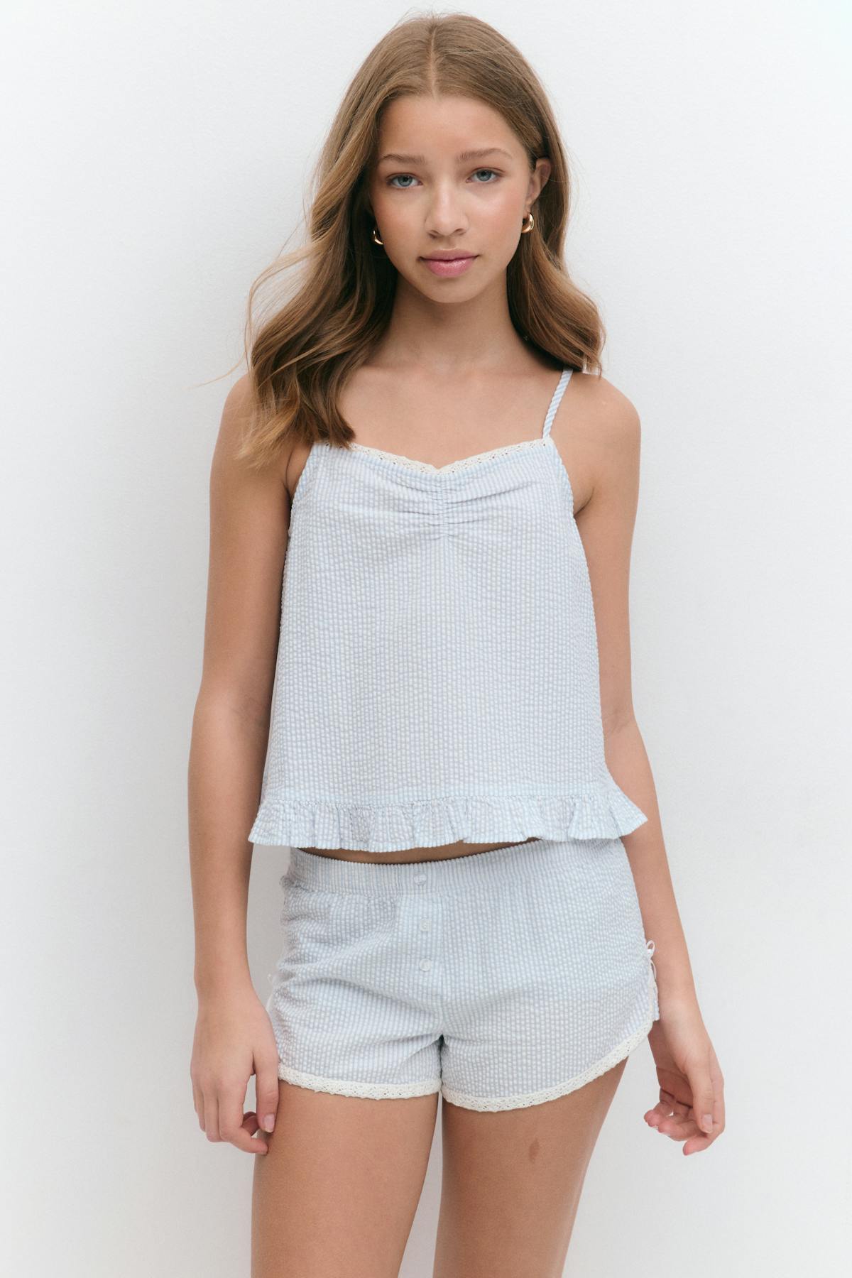 Y cotton shorts - Blue/white str