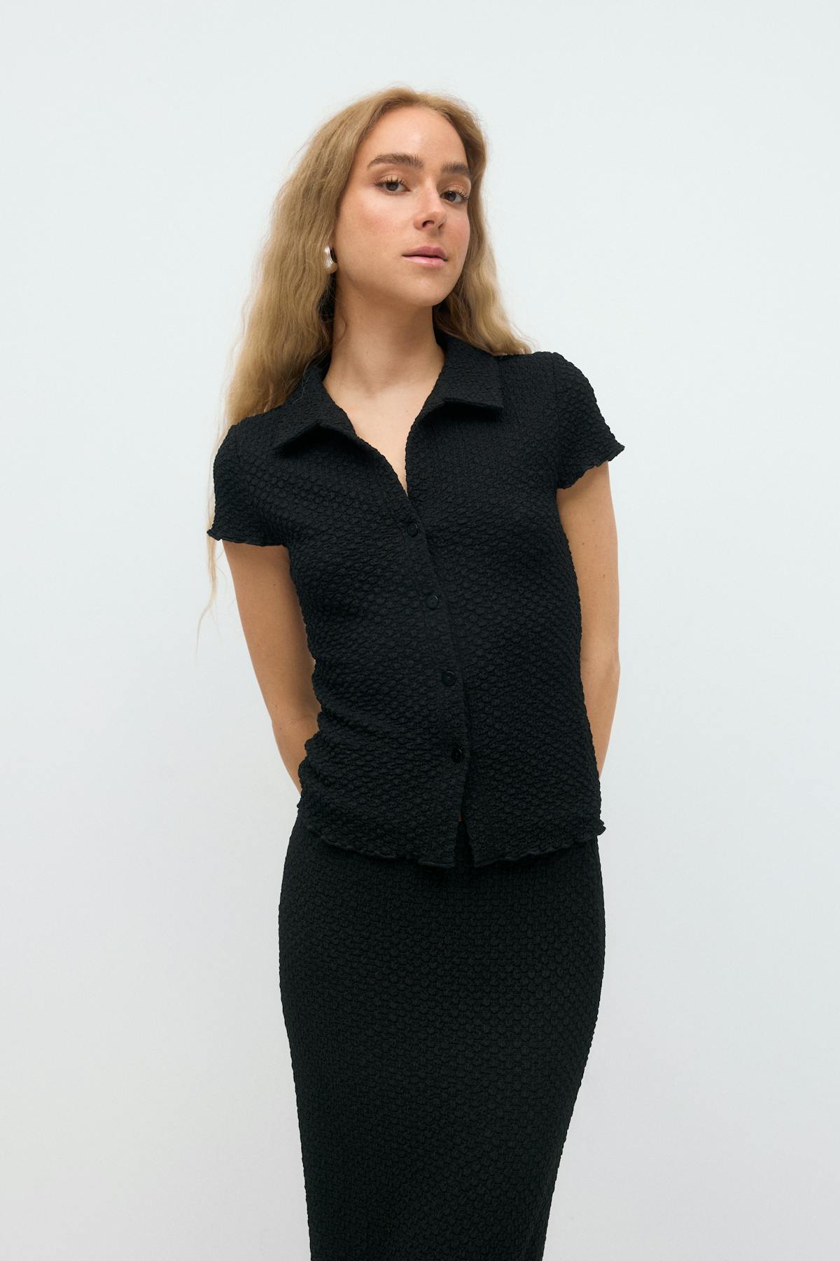 Short sleeve buttoned top - Noir