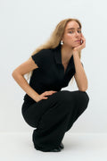 Short sleeve buttoned top - Noir