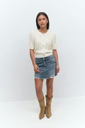 Y cable knitted top - Blanc