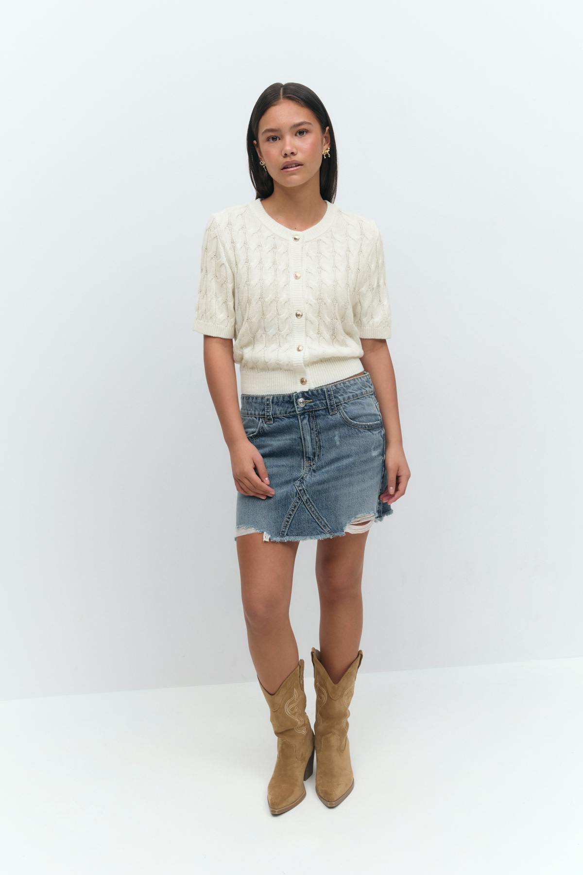 Y cable knitted top - Blanc