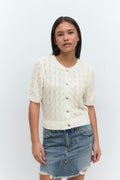 Y cable knitted top - Blanc