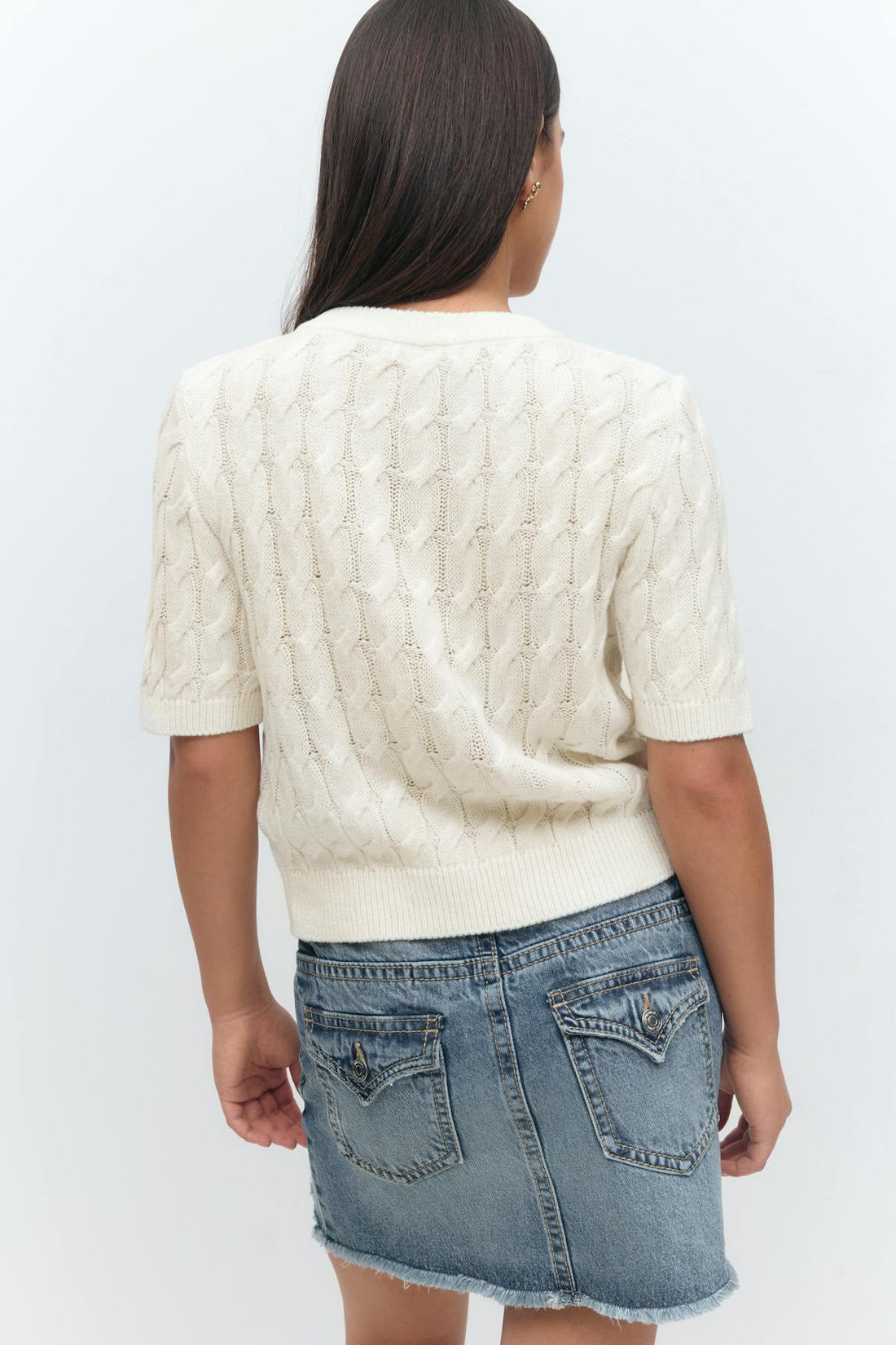 Y cable knitted top - Blanc