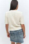 Y cable knitted top - Blanc