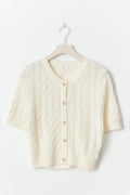 Y cable knitted top - Blanc