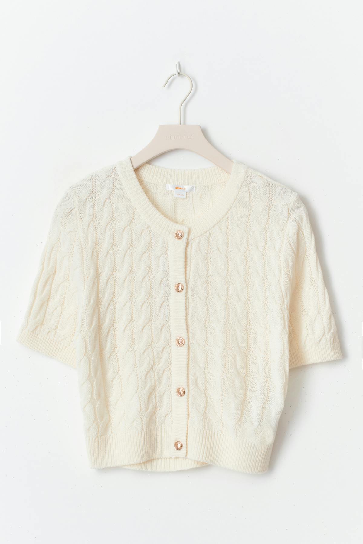 Y cable knitted top - Blanc
